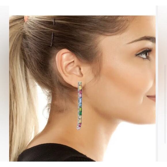 Kurt Geiger London Linear mixed crystal drop earrings - Picture 2 of 3